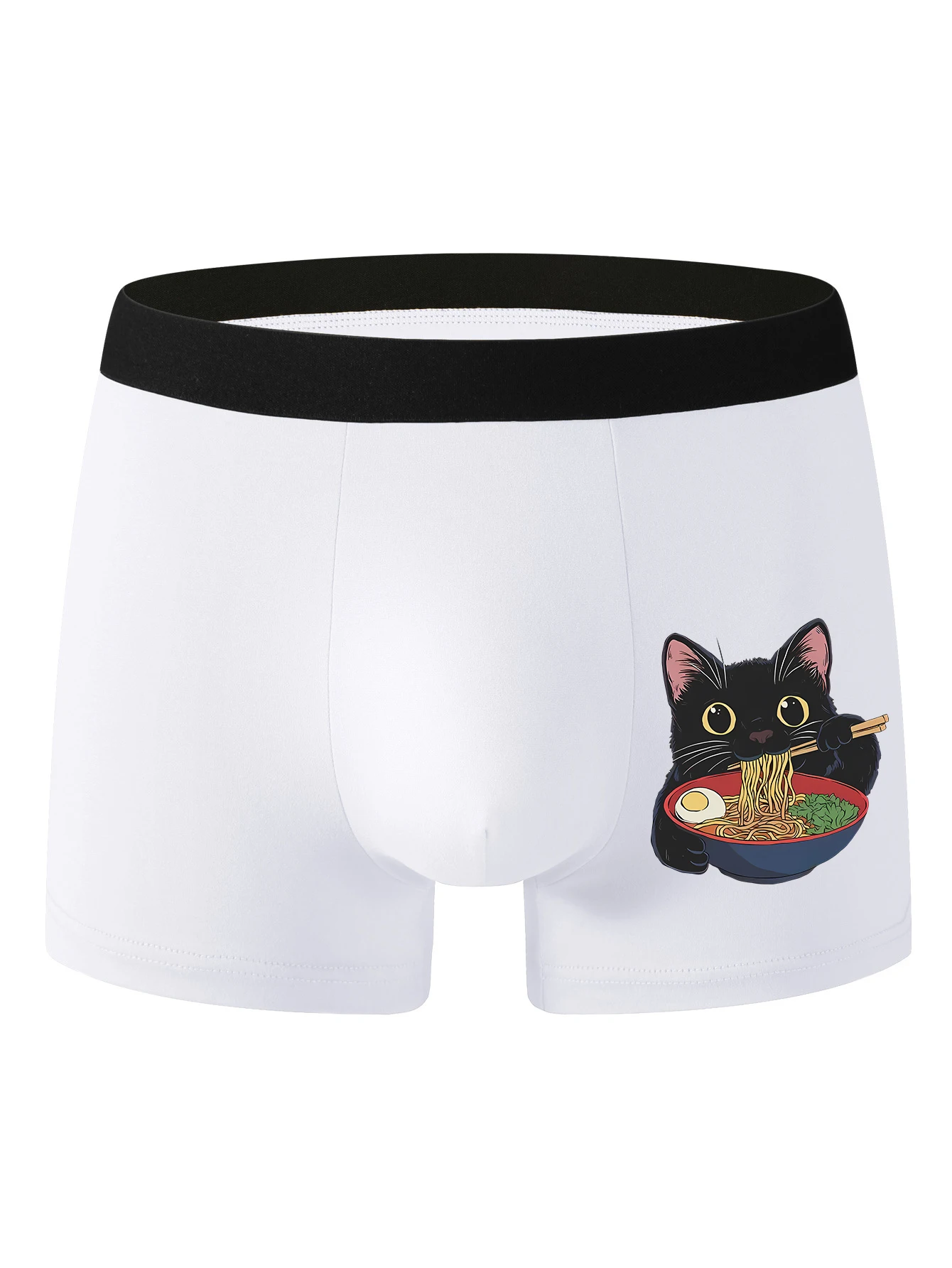 Men's must-have fashionable underwear for summer 2025 new Black cartoon print simple and comfortable A little cat eating noodles