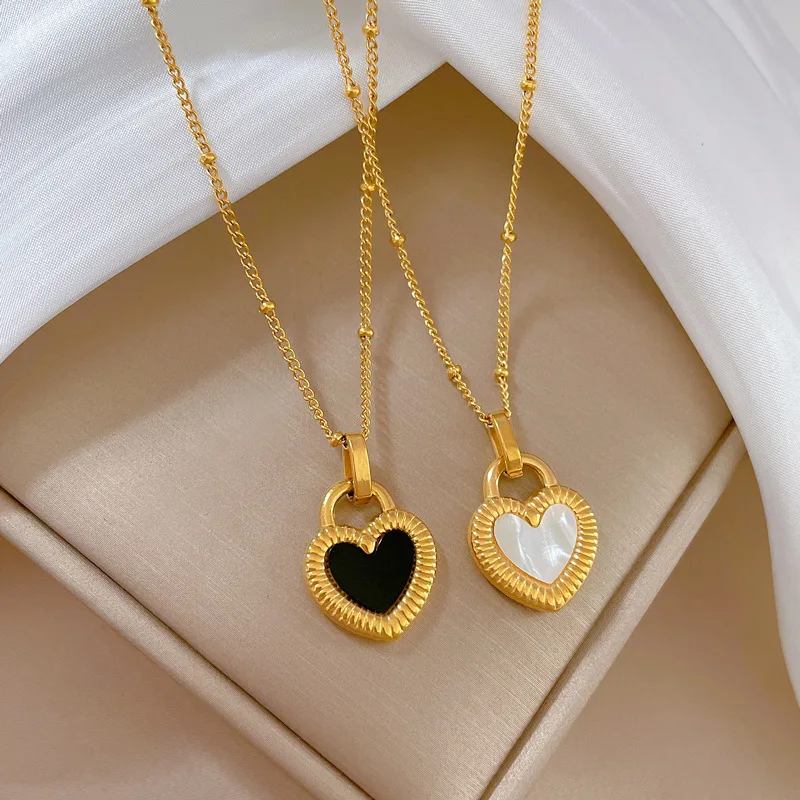 European and American Luxury Stainless Steel Two-side Shell Heart Pendant Necklace 2023 Fashion Jewelry For Woman Sexy Neckchain