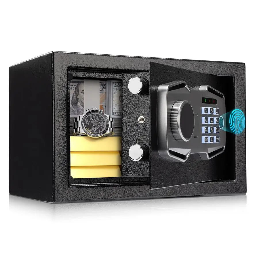 Brankas Sidik Jari Biometrik dengan Sistem Alarm, Kotak Kunci Akses 3 Arah dengan Keypad Elektronik, Layar Tampilan dan Port USBC untuk Rumah