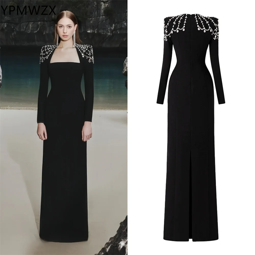 

Customized Evening Dress Formal Party Occasion Prom Gown YPMWZX Bateall Column Floor Length Skirts Bead Bespoke Dresses