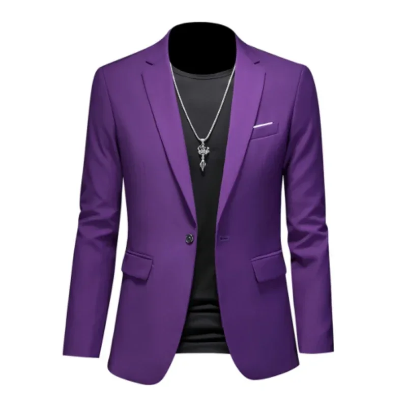 Chaqueta de talla grande para hombre, traje de negocios de un solo botón de alta calidad, Color sólido, blazer informal ajustado, esmoquin de boda