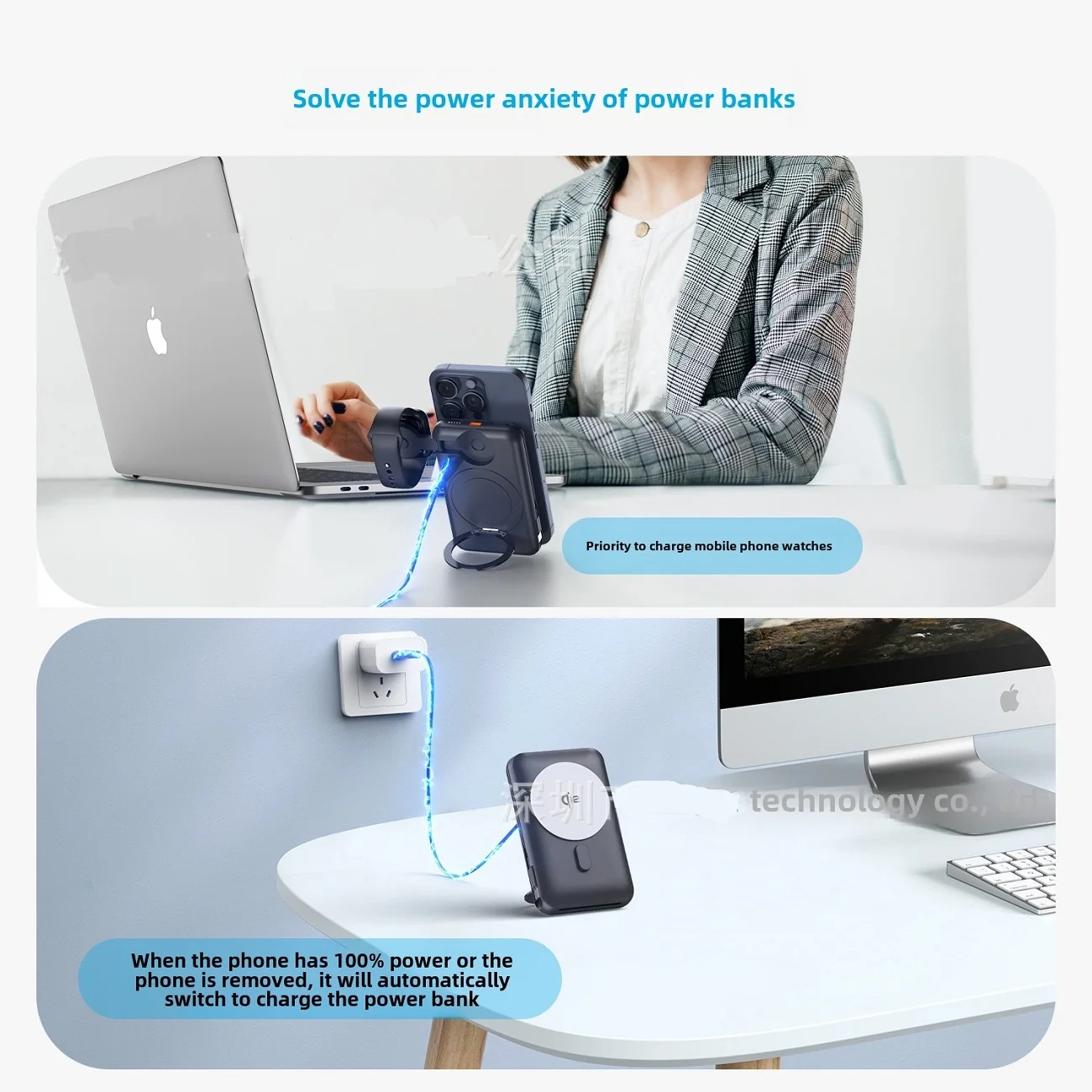 Qi2 MagSafe power bank 3-in-1 Wireless Charger for  for iPhone Air Pods and Watch.wired with Lightning and Type-C Foldable