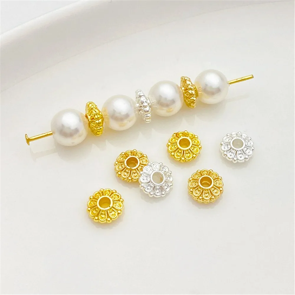 14K Gold-wrapped Flower Tray Flower Hat Bead Spacer Handmade DIY Beaded Bracelet Necklace Jewelry Material Accessories