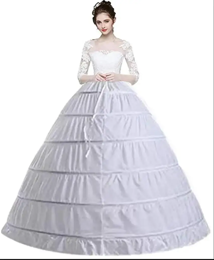 Women's Dome Shape 6 Hoop Petticoats Floor Length Underskirt Slip Crinoline for Ball Gown Wedding Dress