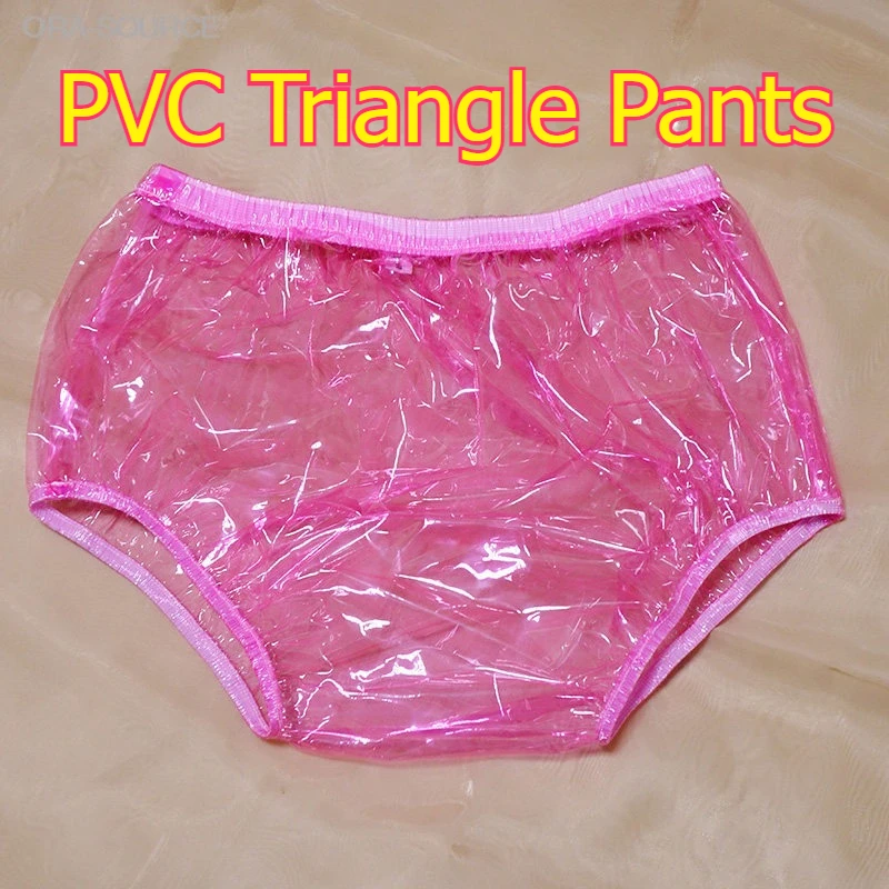Pink Full Transparent Women PVC High Waist Loose Plus Size Waterproof Leakproof Isolation Triangular Underwear Lingerie Bottoms