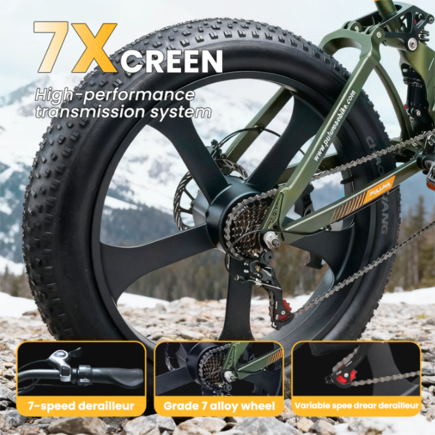 PULUMA PE900 26-Zoll Fatbike E-Bike mit 500W Motor, 52V 20AH Akku, 40km/h Höchstgeschwindigkeit, 60km/120km Reichweite, Hydraulischen Bremsen & LCD-Display