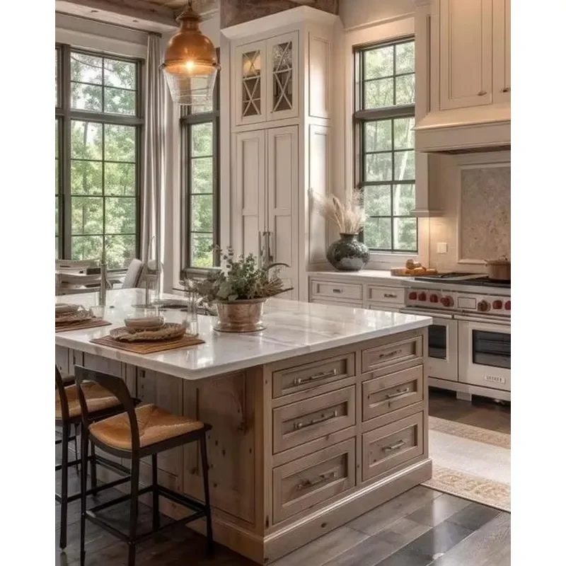 Oak Cupboards Modern House Kitchen Design with Countertop Solid Wood Doors Kitchen Wall Cabinets