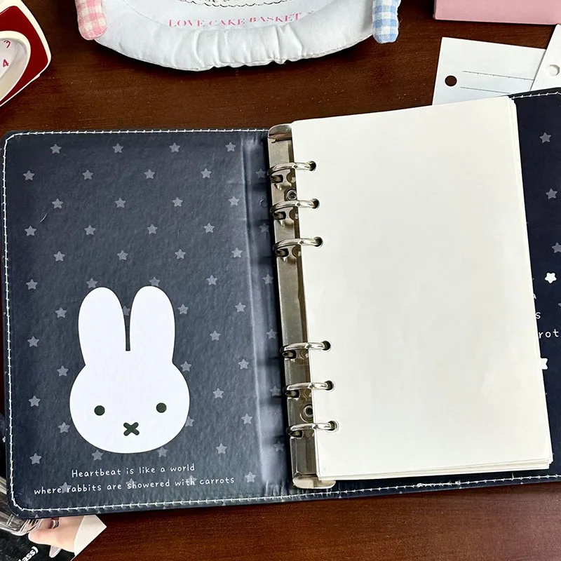 Cute Miffy Rabbit A6 Loose Leaf Notebook PU Leather Journal Cover Simple Cartoon Planner Detachable Students Diary Book Gifts
