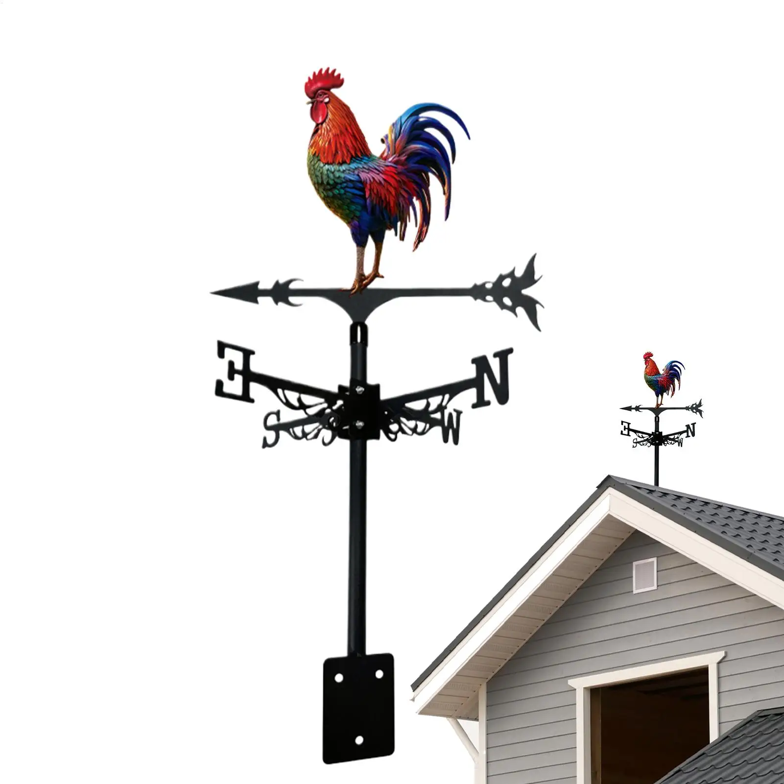 Weathervane Metal Outdoor Garden Ironwork Roof Courtyard Garden Decoration Rooster Wind Vane for Outdoor Backyard Patio