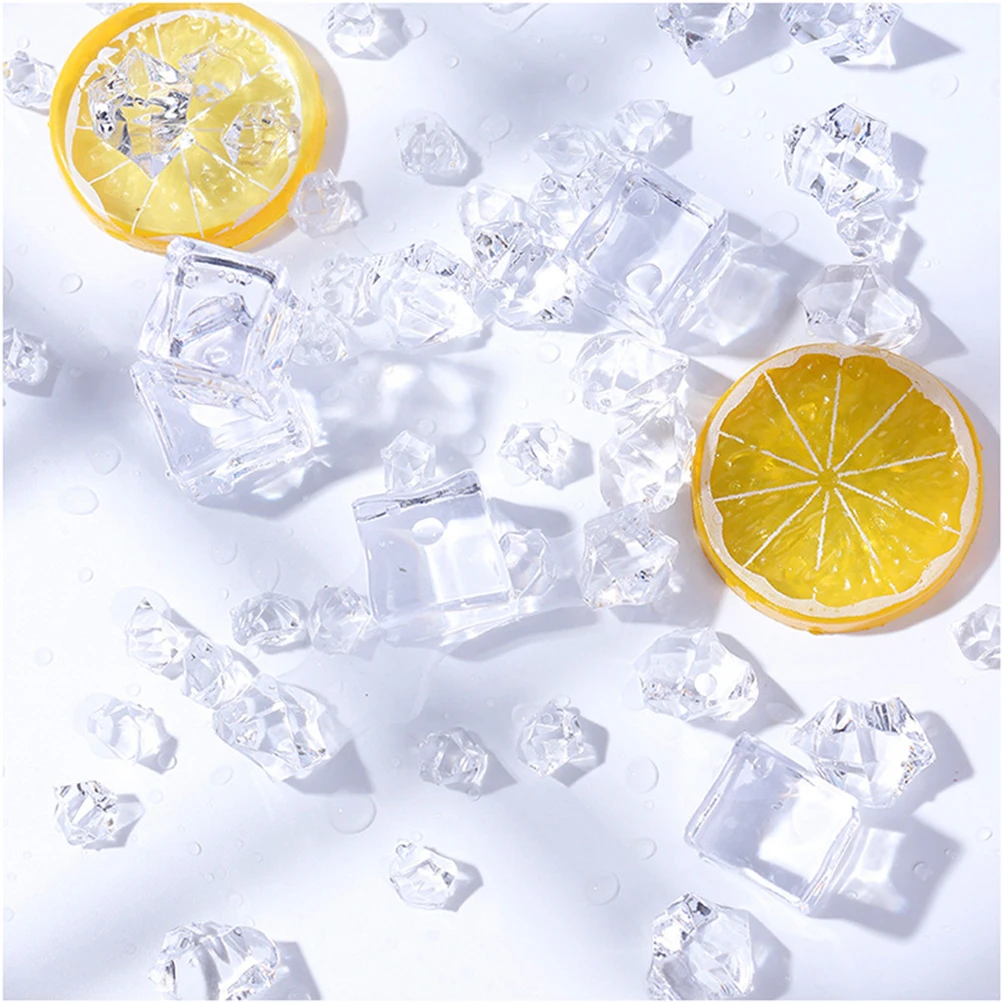 

200pcs Fake Ice Cubes Simulation Acrylic Blocks Realistic Photo Props Home Kitchen Decoration Reusable Clear Ice
