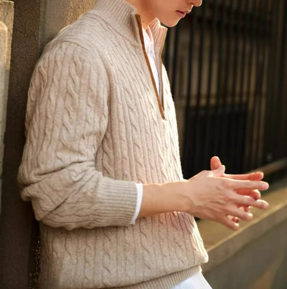 LP men's 100% wool sweater Italian old money wind 25 autumn and winter half zipper pullover sweater