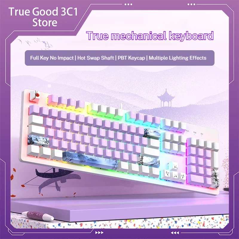 

K103 Game Esports Mechanical Keyboard 104 Key Usb Cable Pbt Hot Plug Green Black Tea Red Axis Female Office Computer Peripherals