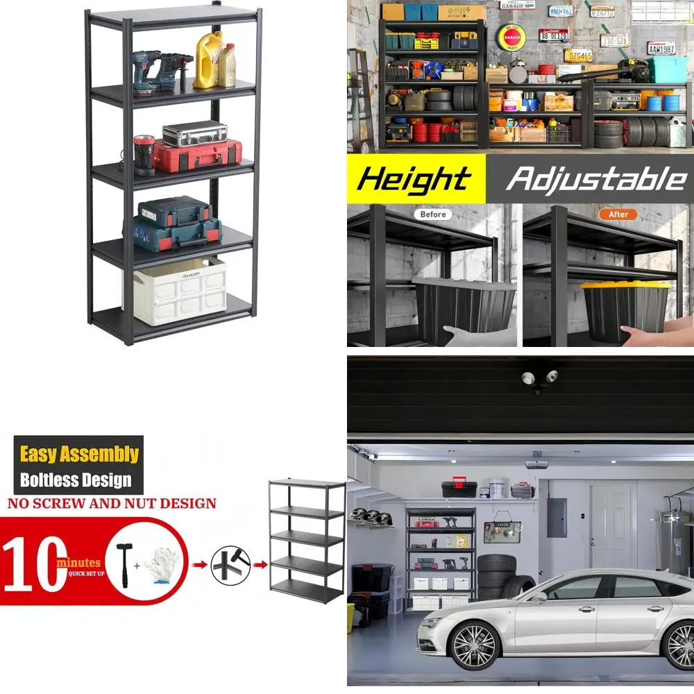 Rak Penyimpanan Logam 5 Tingkat Heavy Duty, Perakitan Mudah, Rak yang Dapat Disesuaikan untuk Penggunaan di Rumah, Garasi, Dapur