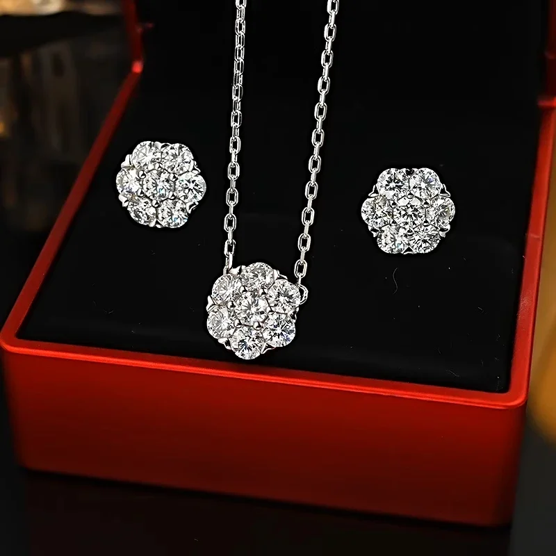 925 genuine silver moissanite flower bud collarbone chain gold-plated high-end necklace for wedding gift to girlfriend