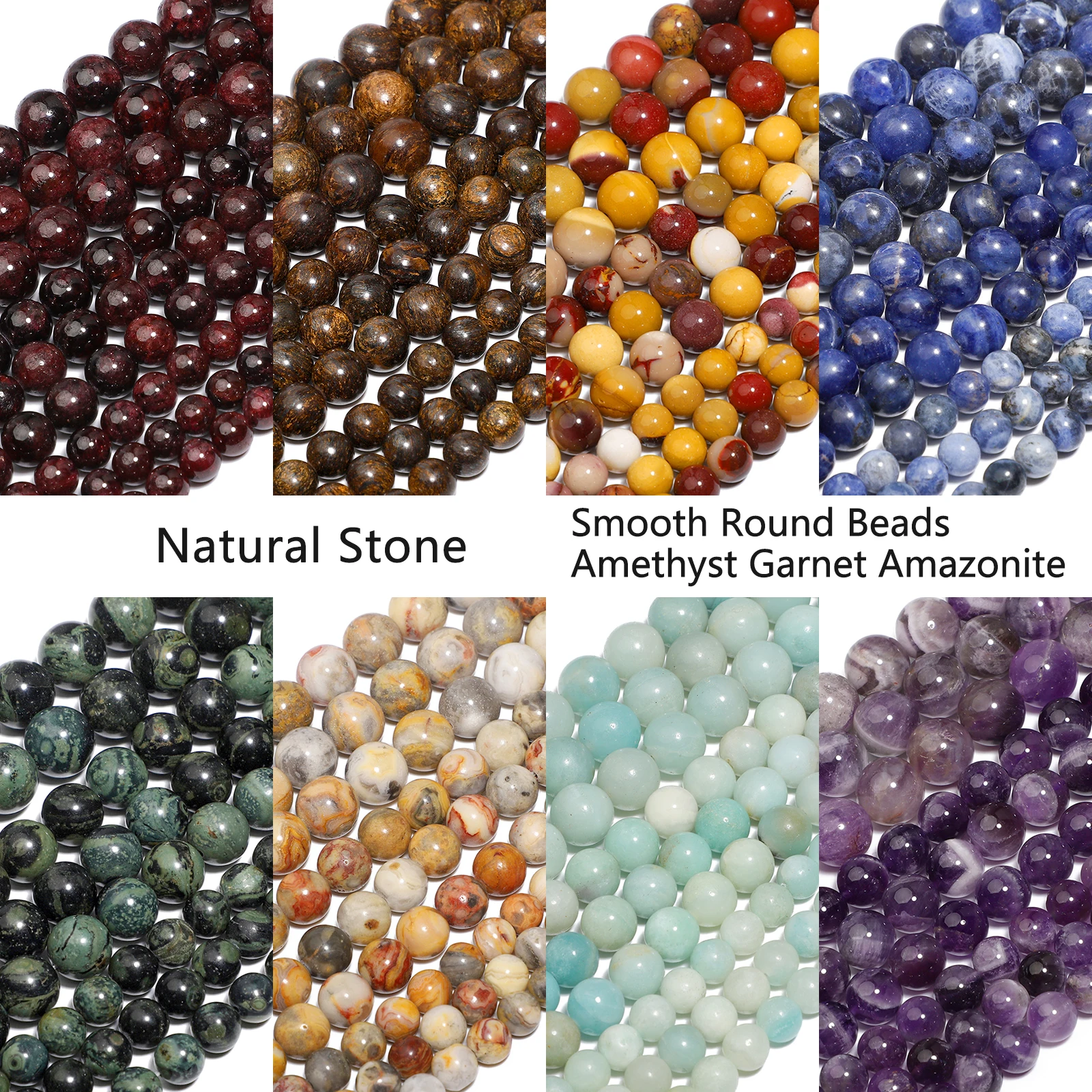 4-12mm Natural Stone Amethyst Garnet Bronzite Agate Beads Spacer Beads For Jewelry Making Supplies DIY Bracelet Accessories 15\'\'
