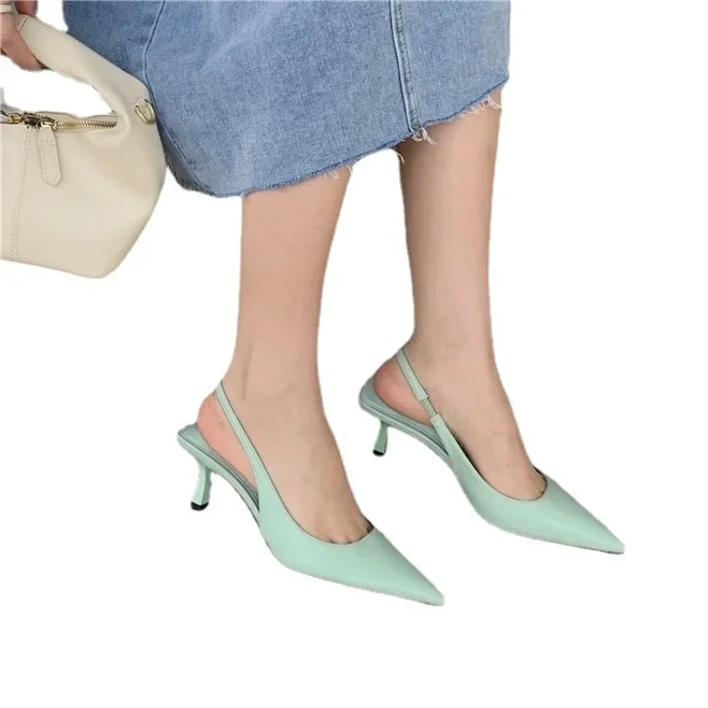 Pointed Toe Women Sandals 2024 New Arrivals Black White Silver Summer Dress Shoes Thin High Heels Elastic Band Ladies Party Mule