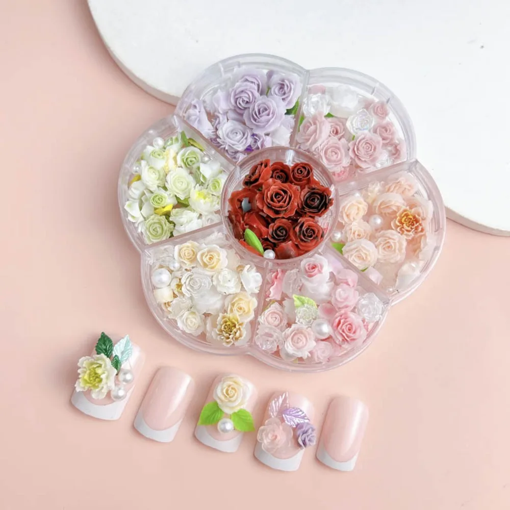 Roze Roos Bloem Roos Nagel Decoraties Gemengde Parel Kralen Nagel Benodigdheden Rose Nagel Accessoires Hars Manicure Ornamenten