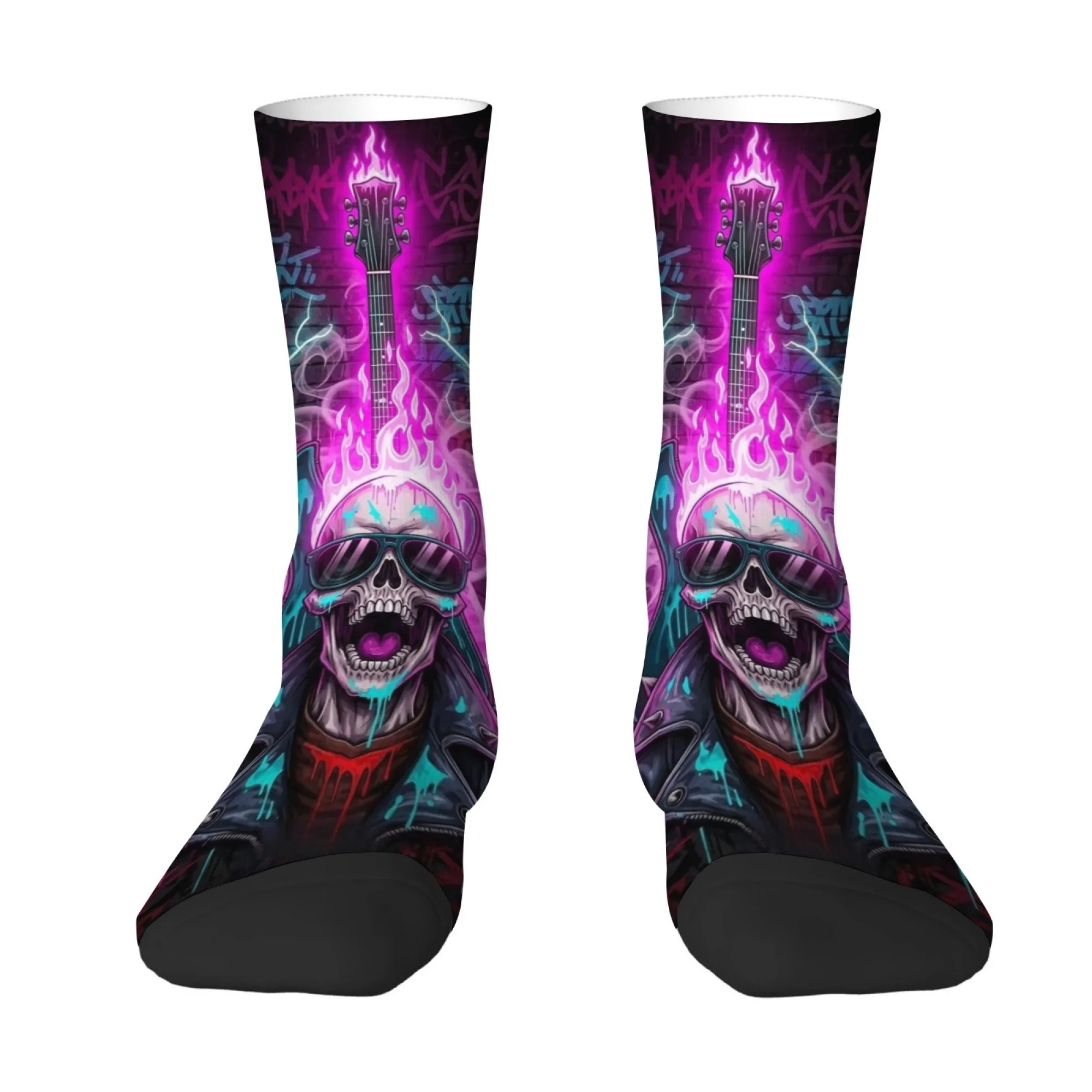 

Punk Rock Flaming Skull Guitar Hip-Hop Socks Novelty Funny Happy Men's Socks Retro Style Casual Fashion Socks Crazy Party Gift