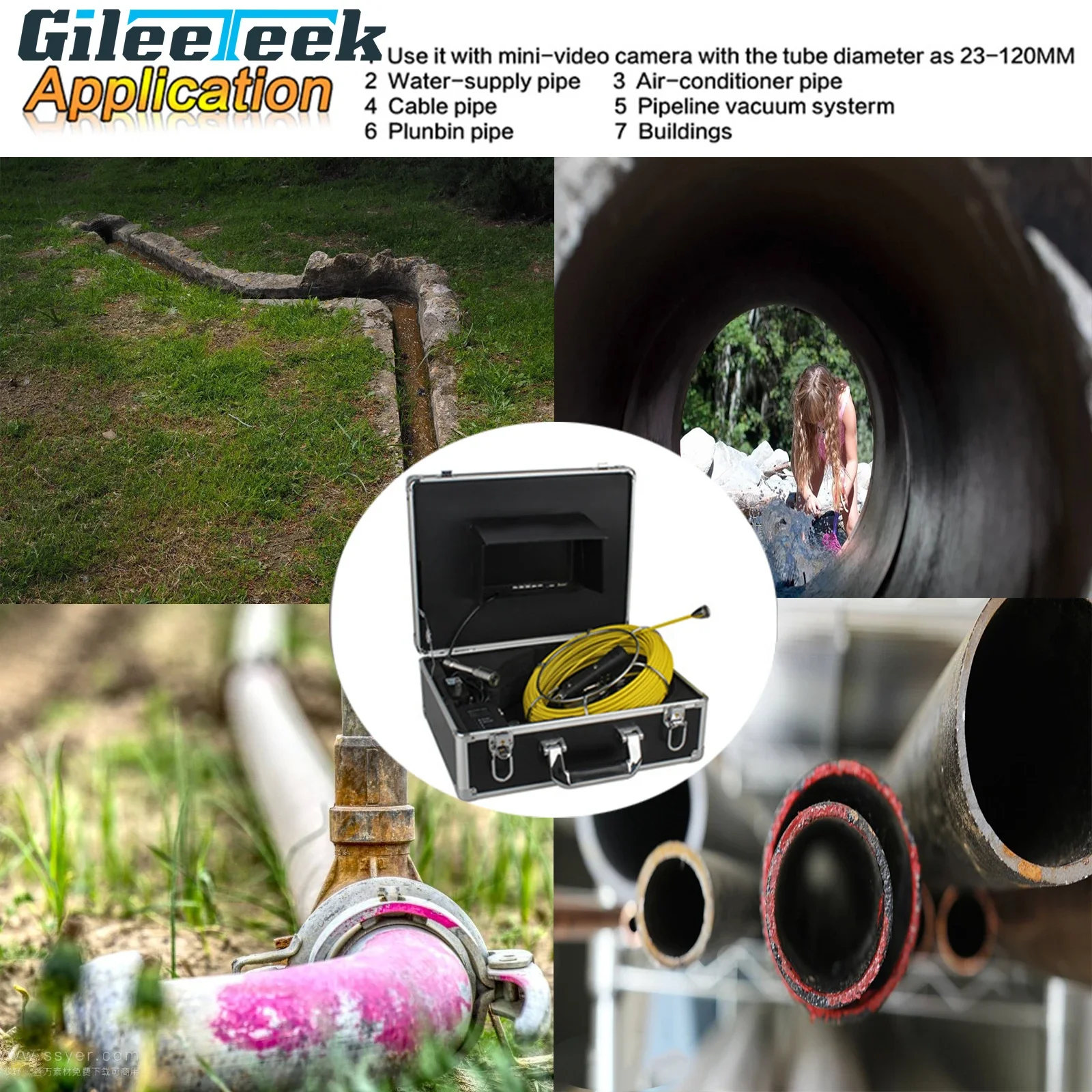 WP70  Endoscope Inspection Camera 100m Cable 7inch TFT LCD MONITOR 6.5/17/23mm Lens WIFI Connection Support DVR Recording Video