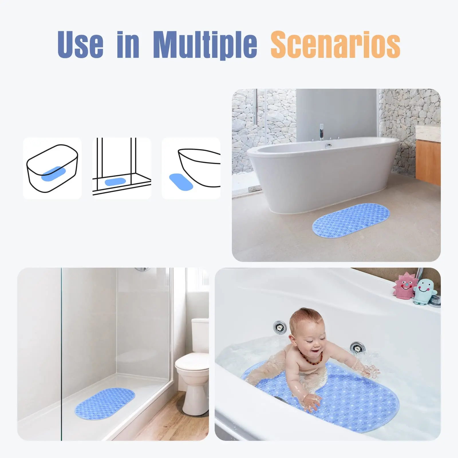 1PC Bathroom Mats Self Priming Silicone Mats PVC Rectangle Bath Artifact Foot Massage Cushion Sole Non-slip Shower Room Mats