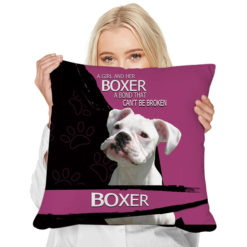 

HX Fashion Animal Cover Cushion Cute White Boxer Puppy 3D Printed Throw Pillows Polyester Zip Pillow Cover 45x45cm