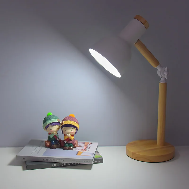 Lámpara de escritorio de lectura creativa de madera maciza estilo Ins posmoderno, mesita de noche para dormitorio, protección ocular Simple, luz nocturna pequeña plegable