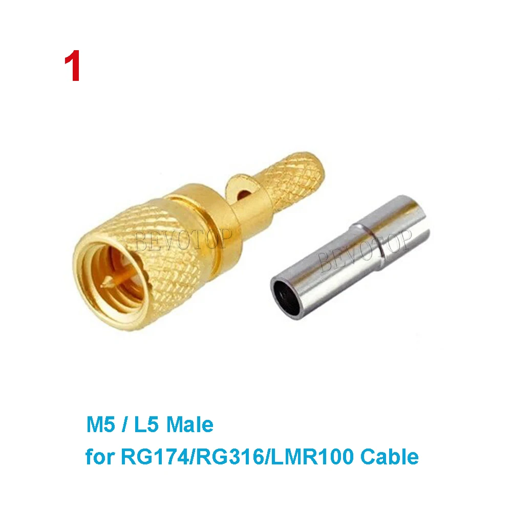 10PCS/Lot M5 Compatible Connectors Male / Female 10-32UNF For RG174 RG316 RG178 Ultrasonic Flaw L5 Connector BEVOTOP