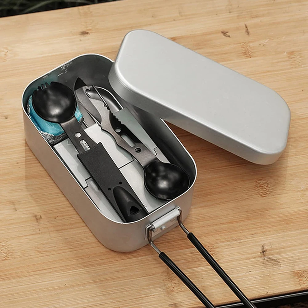 800 مللي صناديق الغداء الألومنيوم في الهواء الطلق التخييم تجهيزات المطابخ أدوات المائدة مقابض قابلة للطي صندوق نزهة الطبخ الغذاء بينتو صندوق للمشي لمسافات طويلة