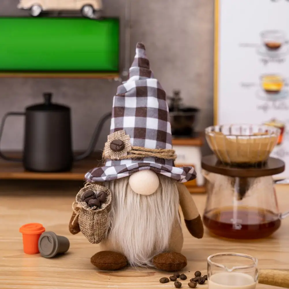 Gnome Plush Doll Coffee Bean Bag Hat Grey Full Beard Free Standing Cute Desktop Faceless Gnome Stuffed Ornament Home Supplies