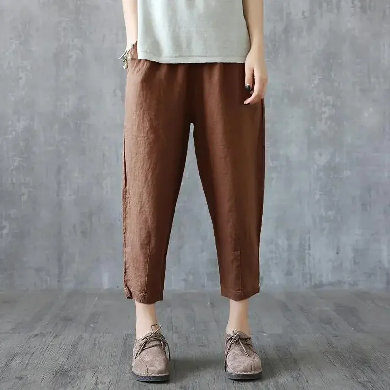 M-3XL Pants Women Ankle-length Elastic Waist Casual Loose Ladies New Spring Summer Trouser Middle-age Design Fashion Comfortable