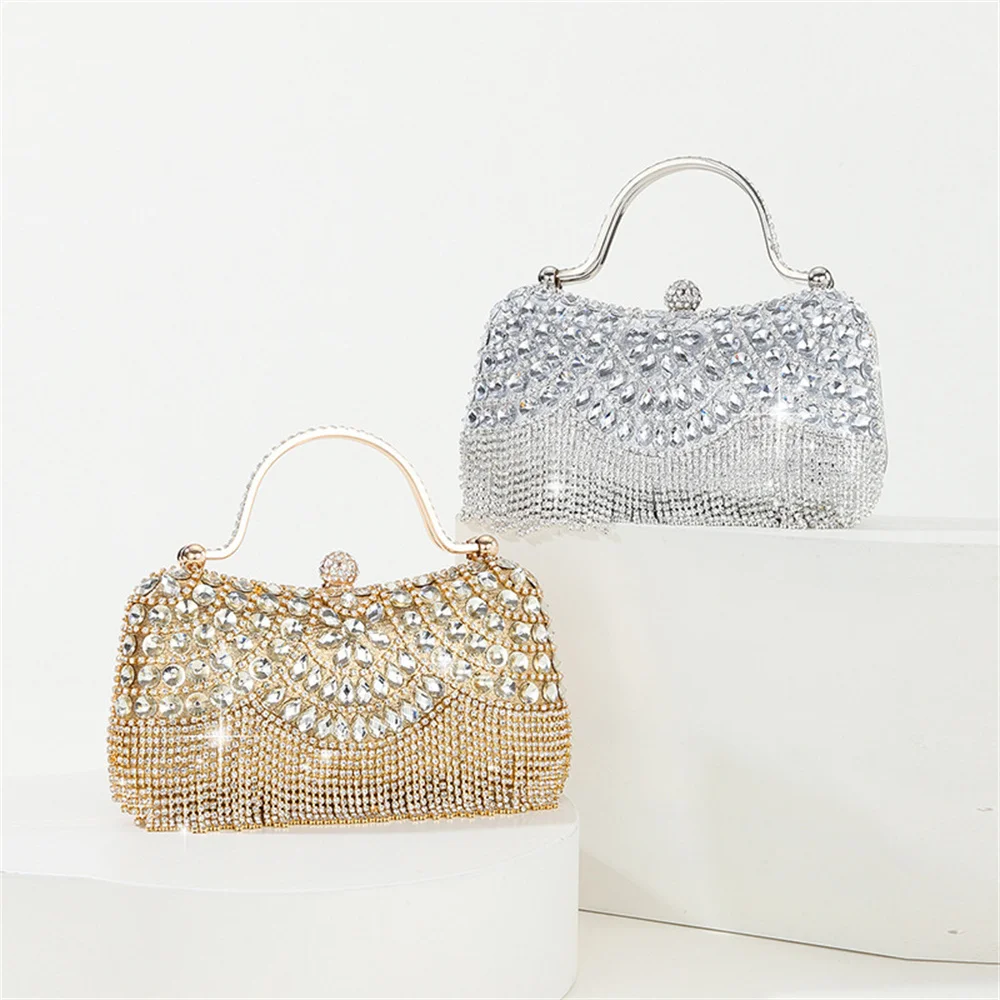 Bling Crystals Clutch Purses for Women Rhinestone Tassel Evening Bag Wedding Party Prom Cocktail Handbags Phone Bags