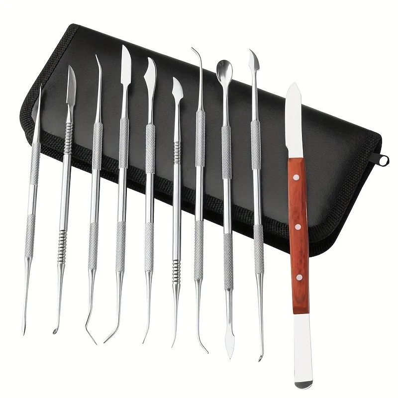 

10Pcs Dental Wax Carving Set Stainless Steel Wax Carvers Precision Tools with PU Leather Case Professional Manual Carving Kit