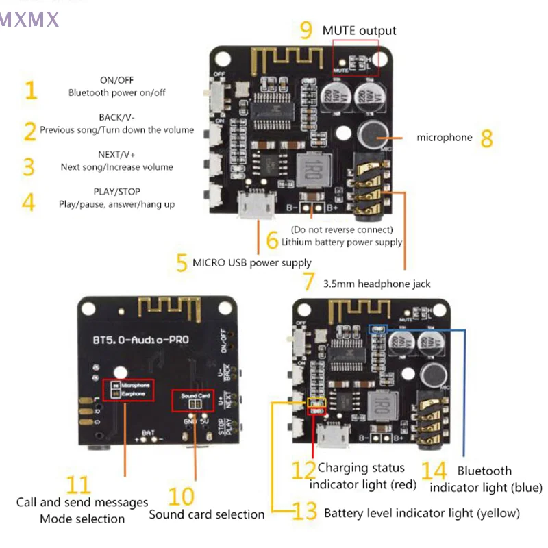 5.0 Bluetooth Audio Receiver Board Bluetooth MP3 Lossless Decoder Board Draadloze Stereo Muziek Module Bluetooth Decodering Board