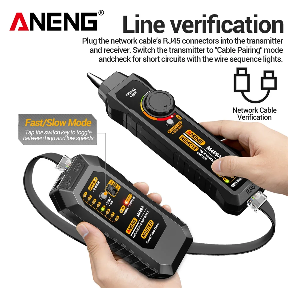 Network Cable Tester ANENG Networking Analyzer M469A RJ45 RJ11 Telephone Line Network Wire Detector Tracker Measure Cables Tool