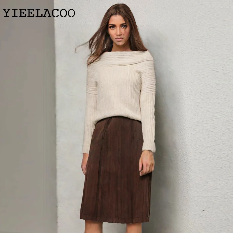 

Knitted shirt women Retro Lazy One Shoulder Off 2025 autumn/winter Knitted Sweater Shirt long sleeved basic Simple