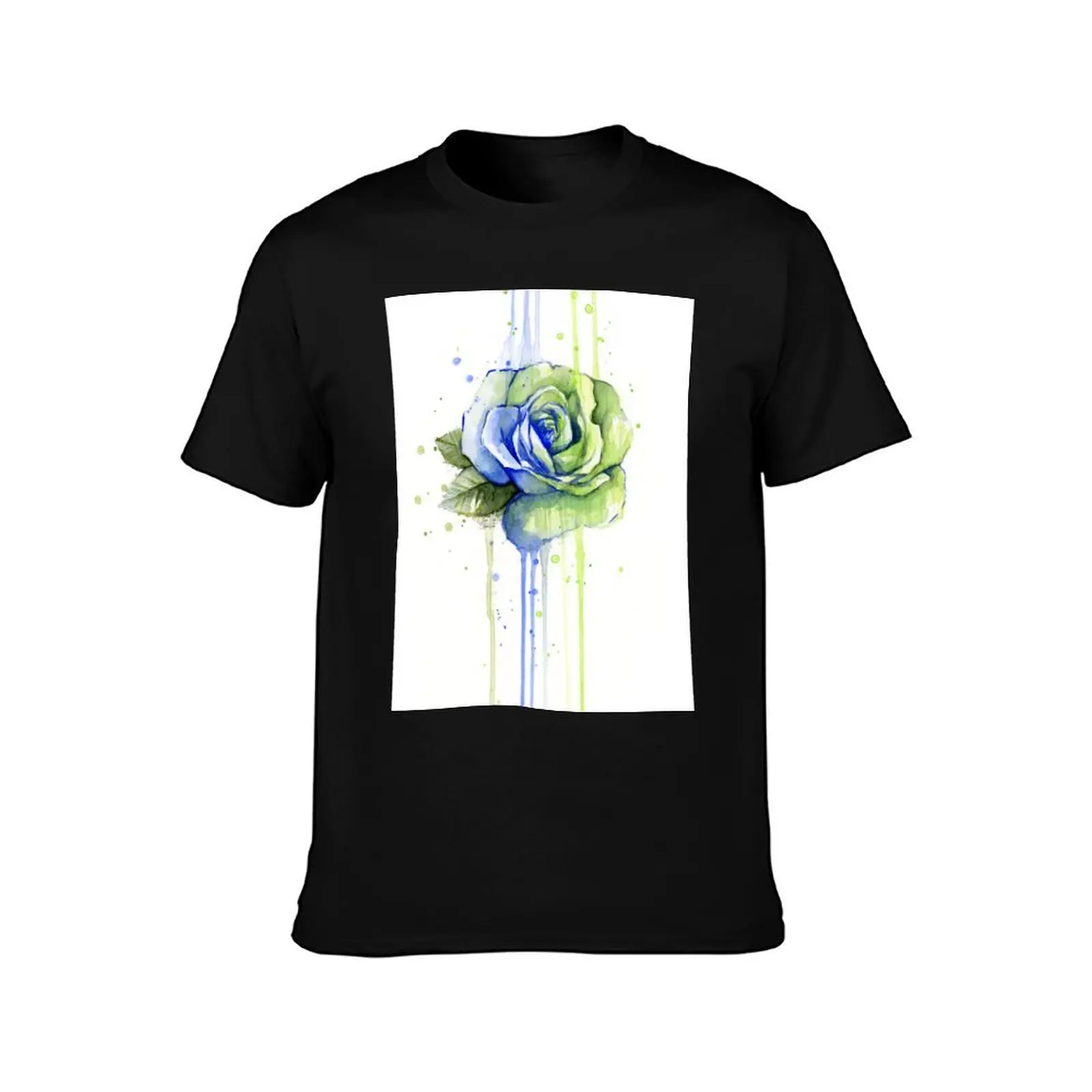 Seattle 12th Man Rose Watercolor Painting T-Shirt Summer Casual Cotton Tee Oversized Streetwear Tops Vintage Graphic Print