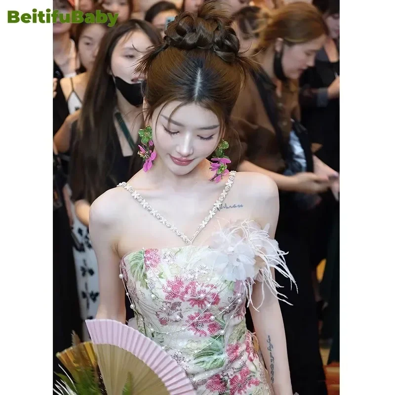 Abito da sera vintage per le donne Sposa Festa di nozze Lusso Halter Perla Paillettes Gonna a sirena Abiti eleganti da banchetto Abiti