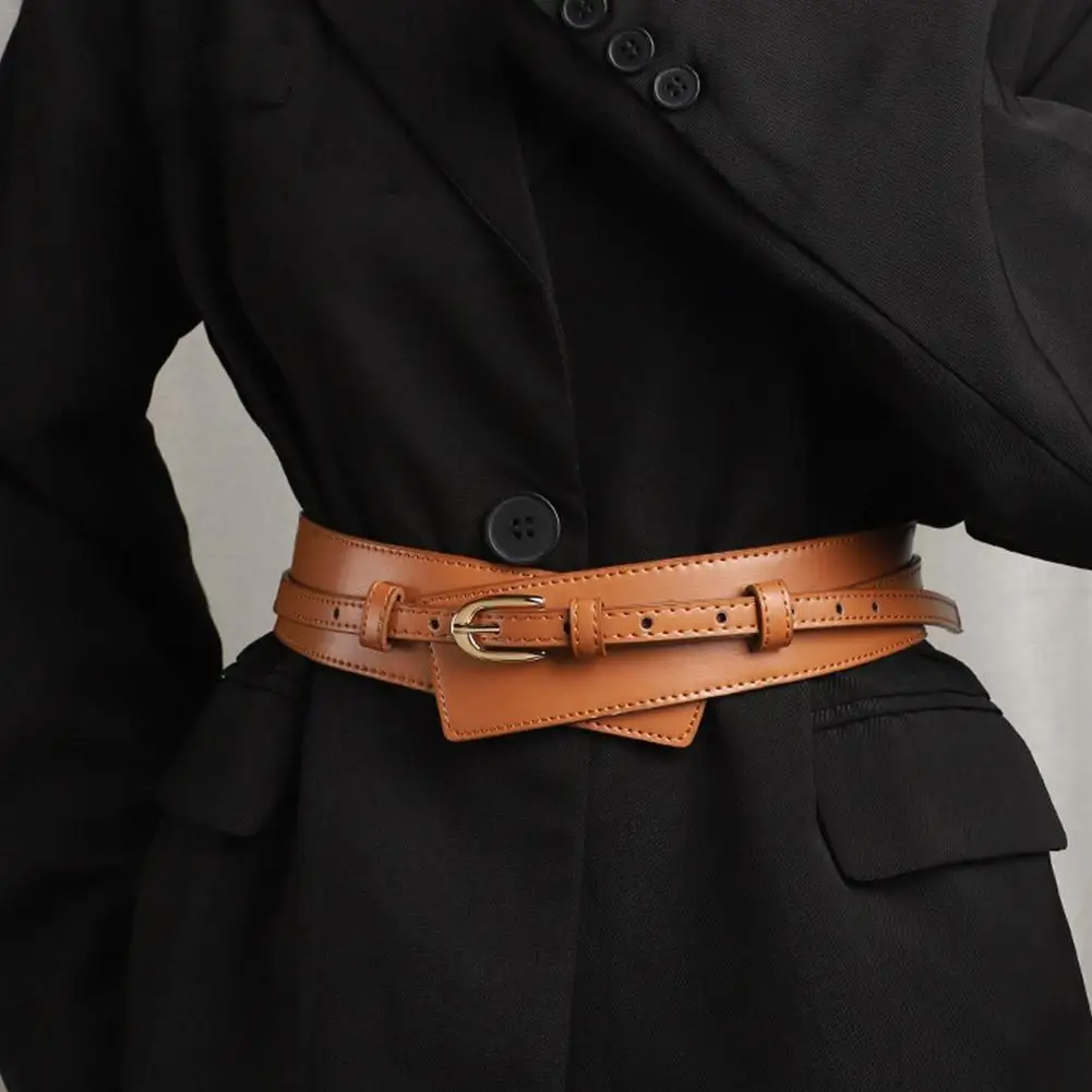 

Dual Use Belts PU Leather Detachable Girdle Vintage Stylish Wide Waistband with Pin Buckle Coat Dress Belt For Women