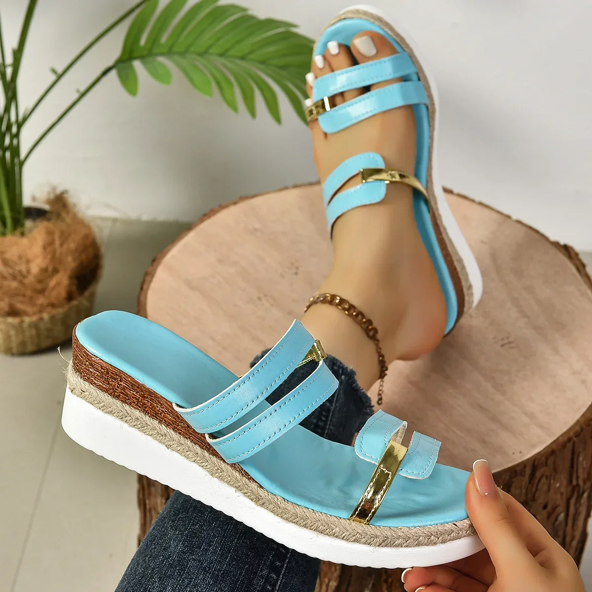 

2024 New Summer Women Wedge Slippers Women Platform Sandals Outdoor Casual Shoes Durable Luxury Slides Women Zapatos De Mujer