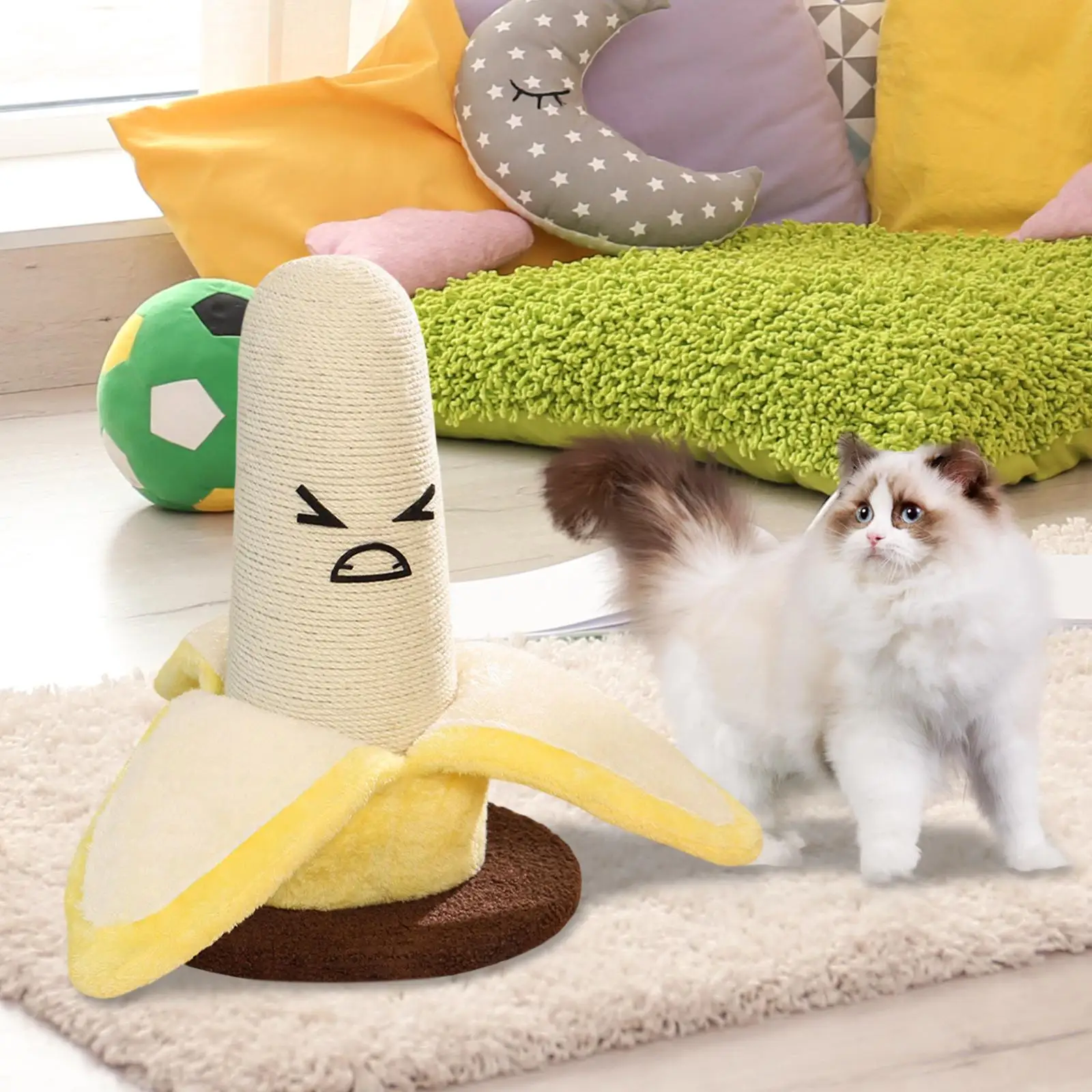 

Cat Scratching Post Interactive Toy Furniture Protection Banana Shaped Exercise Scratcher Frame for Kitten Small Medium Cats