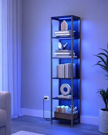 VASAGLE 6-level bookcase with adjustable LED lighting shelf