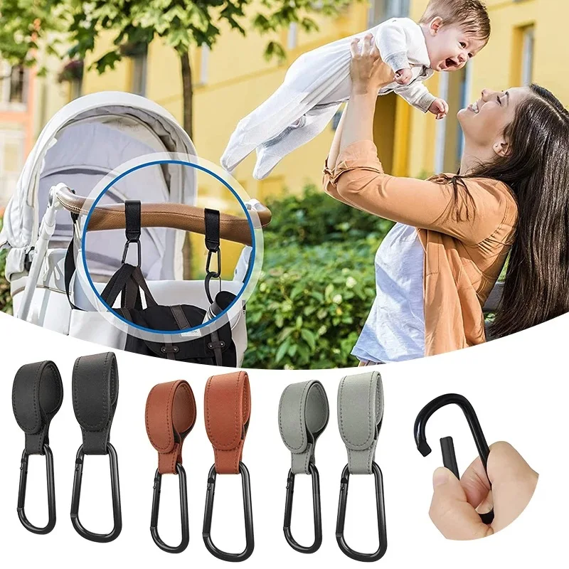 1/2pcs PU Leather Baby Bag Stroller Hook Pram Adjustable 360 Degree Rotatable Cart Organizer Pram Hook Crochet Stroller Accessor