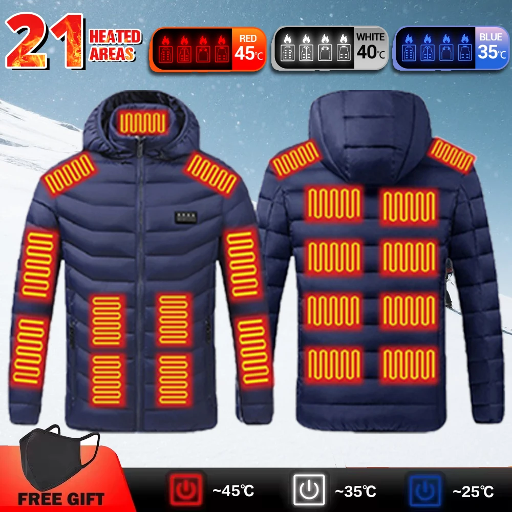 21 منطقة سترات ساخنة للرجال والنساء سترات التدفئة USB سترة التدفئة الكهربائية سترة ساخنة الملابس الحرارية معطف الشتاء التزلج