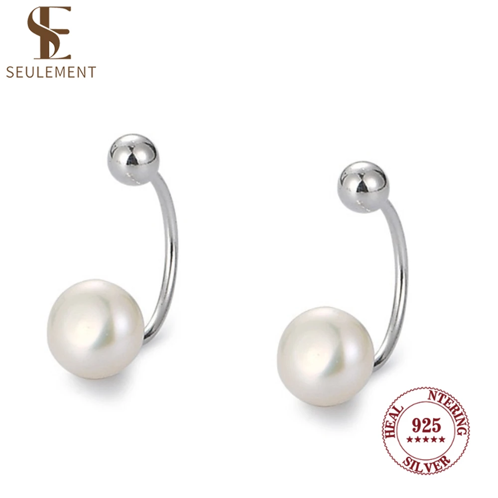 

Seulement Natural Freshwater Pearl Stud Earrings for Women 925 Sterling Silver U-shaped Fashion Simple Hanging Ear Jewelry