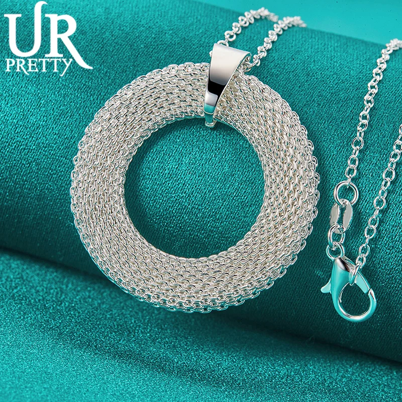 URPRETTY 925 Sterling Silver Advanced Exquisite Circle 16/18/20/22/24/26/28/30 Inch Necklace For Woman Wedding Jewelry