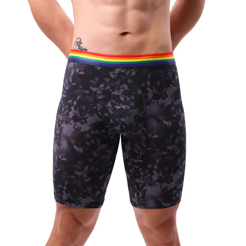 Biancheria intima da uomo Boxer Pantaloncini Slim Panites di seta di ghiaccio Uomo stampato traspirante Gamba media lunga Mutande Cueca Hombre Plus Size XL-5XL