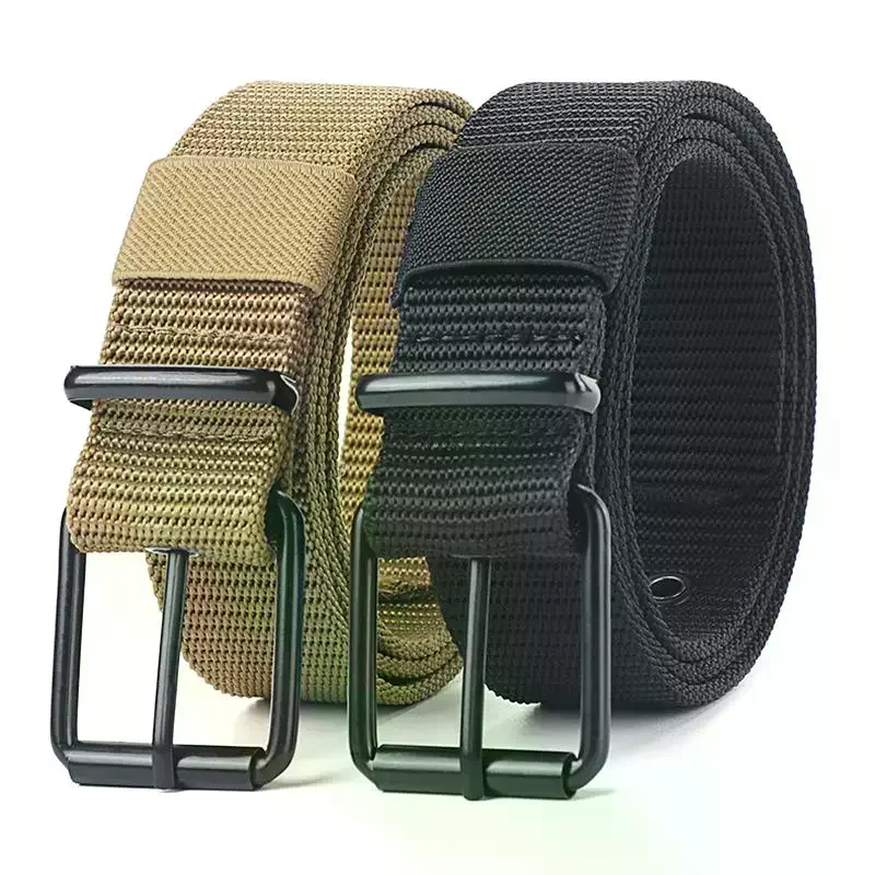 Carabiner Outdoor Men'S Belt Porous Canvas Pin Buckle Leather Sports Women'S Trendy Eyelet Jeans Men Women