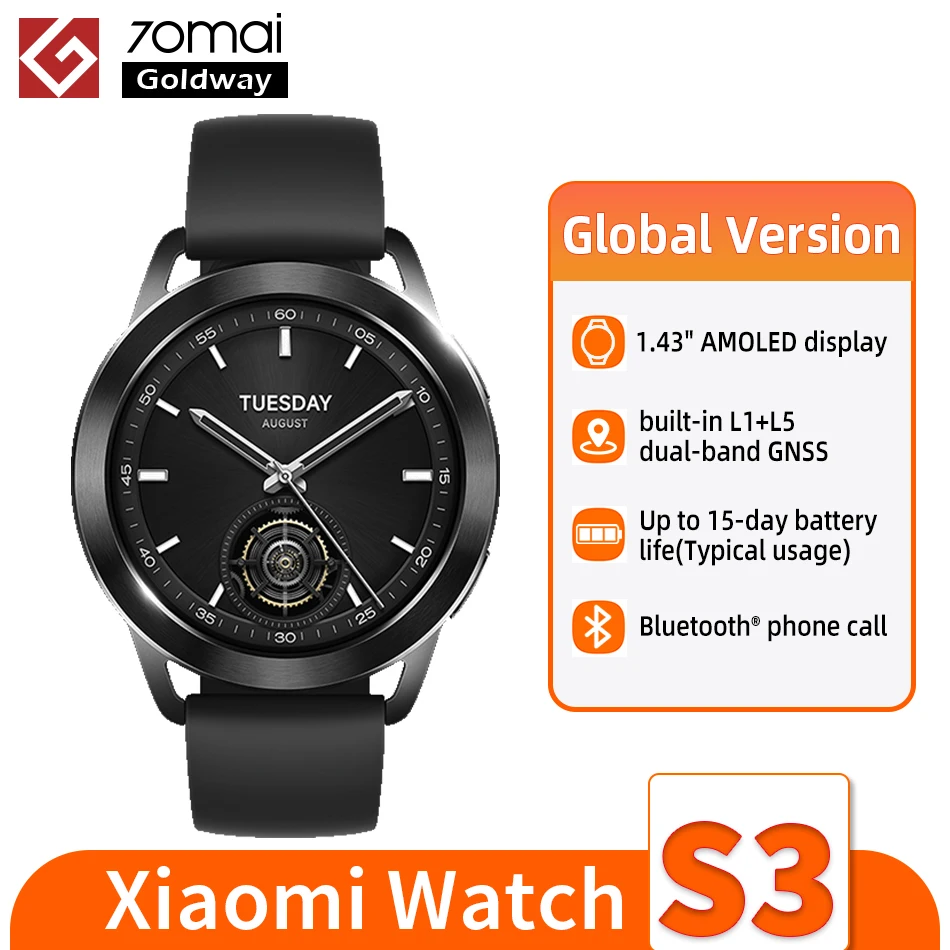 Global Version Xiaomi Watch S3 1.43'' AMOLED Display Bluetooth Phone Call NFC 495mAh 15-day Battery Life HyperOS Mi Smart Watch