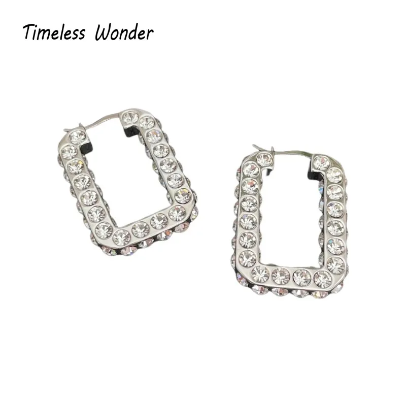 

Timeless Wonder Fancy Zircon Geo Rectangle Hoop Earrings for Women Designer Jewelry Top Runway Luxury Trendy Ins Goth Gift 5268