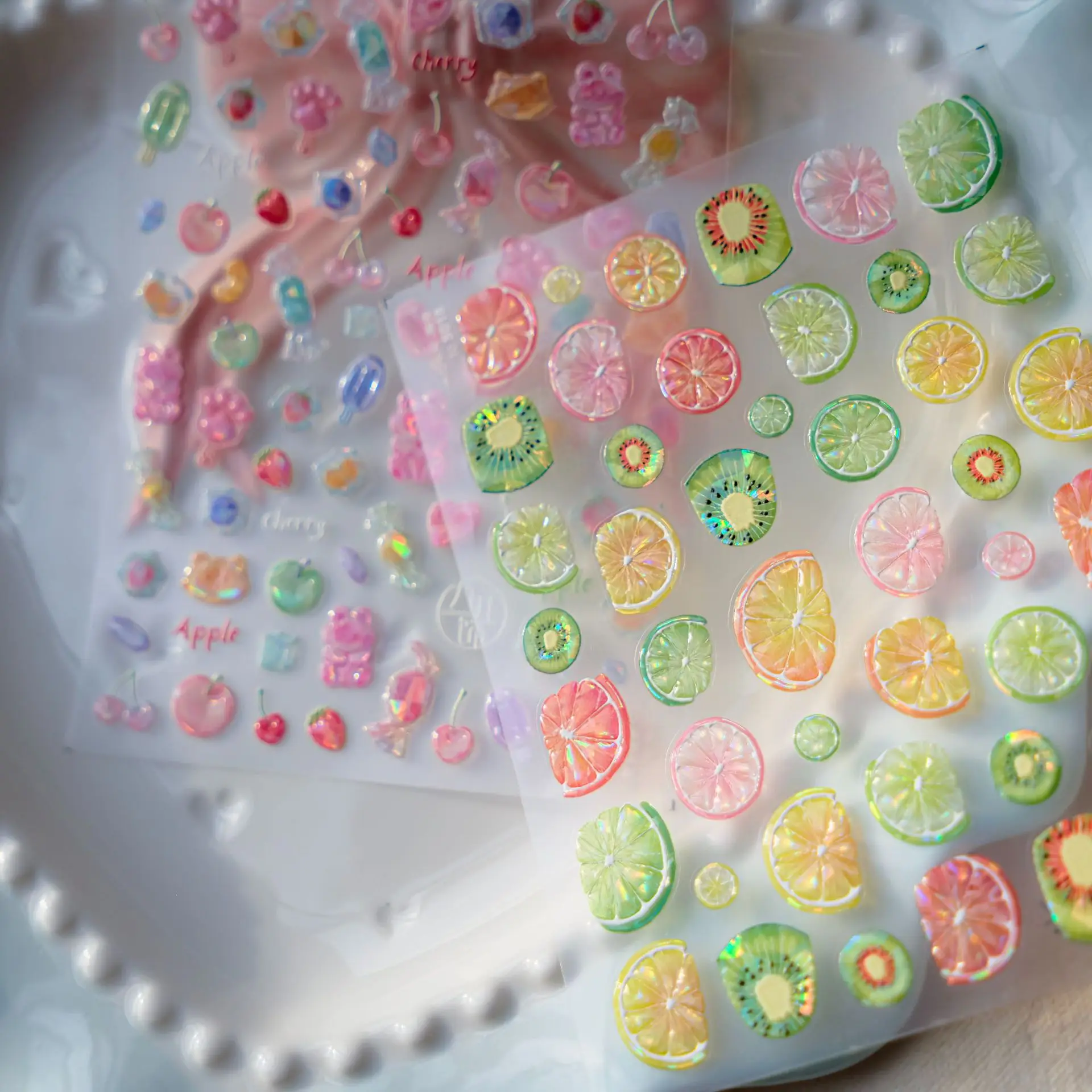 5D الإغاثة الصيف الحلوى ملصقات الأظافر اليابانية Ins عصير الفاكهة ذاتية اللصق مسمار الفن ملصقات مانيكير الشارات DIY الزينة